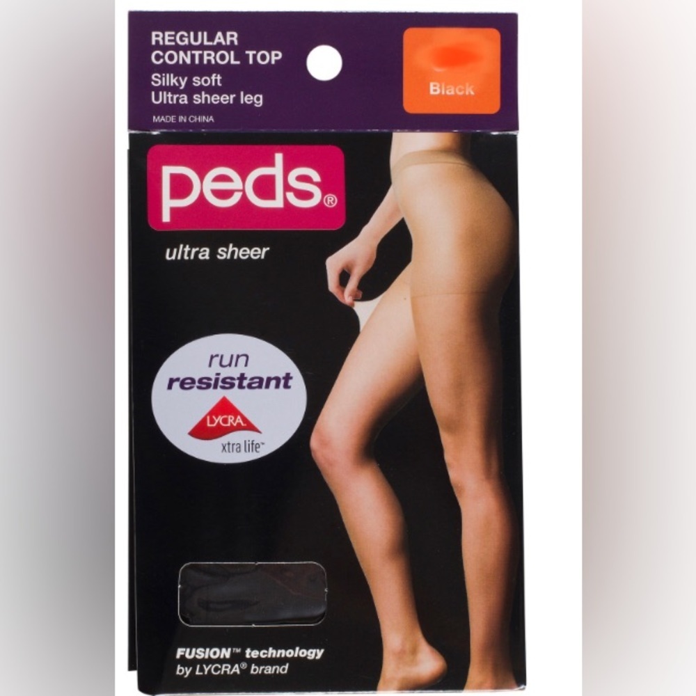 Peds‎ Ladies Fusion Run Resistant Control Top Pantyhose, Black, size EF new